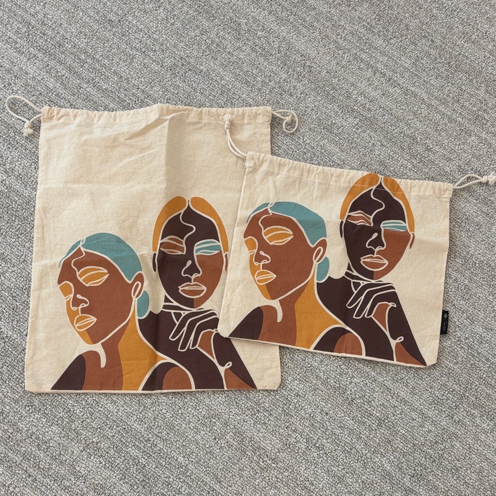 ELA x SASHA EXETER set of two cotton canvas dust bags  drawcord closure beige